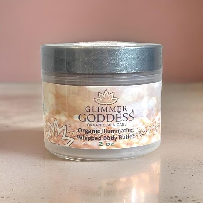 Glimmer Goddess Shimmer Body Butter with Organic Whipped Shea Butter for Hydration, Moisturizing & Silky Natural Glow - Rose Gold Super, 2 oz