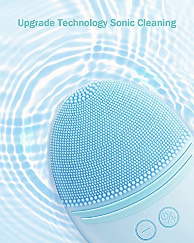 EZBASICS Facial Cleansing Brush, Waterproof Sonic Vibrating Face Brush for Deep Cleansing, Gentle Exfoliating and Massaging, Inductive charging (Blue)