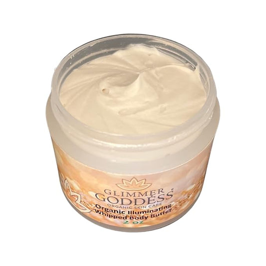 Glimmer Goddess Shimmer Body Butter with Organic Whipped Shea Butter for Hydration, Moisturizing & Silky Natural Glow - Gold Sexy, 2 oz