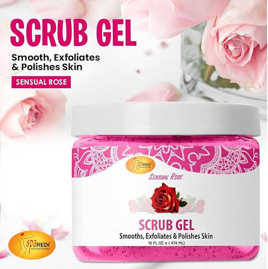 SPA REDI – Exfoliating Scrub Pumice Gel, Sensual Rose, 16 oz - Manicure, Pedicure and Body Exfoliator Infused with Hyaluronic Acid, Amino Acids, Panthenol and Comfrey Extract