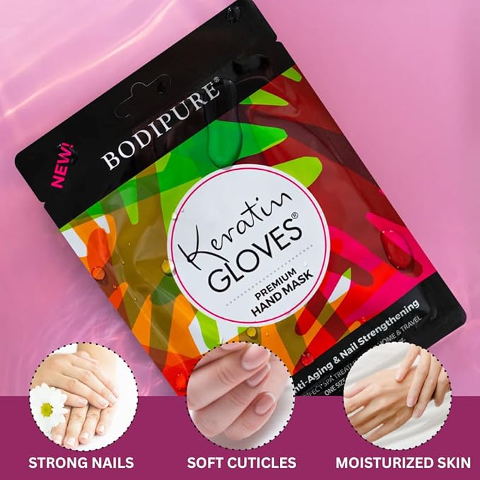 Bodipure Premium Hand Mask Keratin Gloves | Moisturizing Gloves for Dry Hands & Nail-Strengthening & Cuticle Softening | Spa Experience at Home | Chemical Free & For All Skin Types | 12 Pairs