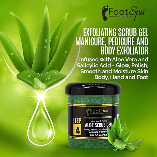 FOOT SPA - Exfoliating Scrub Gel, 16 Oz - Manicure, Pedicure and Body Exfoliator Infused with Aloe Vera and Salicylic Acid - Glow, Polish, Smooth and Moisture Skin - Body, Hand and Foot