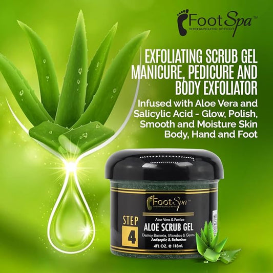 FOOT SPA - Exfoliating Scrub Gel, 4 Oz - Manicure, Pedicure and Body Exfoliator Infused with Aloe Vera and Salicylic Acid - Glow, Polish, Smooth and Moisture Skin - Body, Hand and Foot