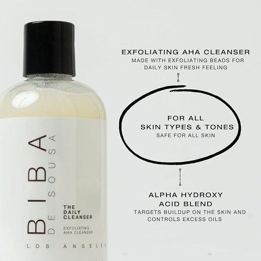 Biba De Sousa, The Daily Cleanser - Face and Body Wash with Exfoliating Beads, For Normal, Oily or Blemished Skin - Illuminates and Refines Skin Surface (8 ounces)