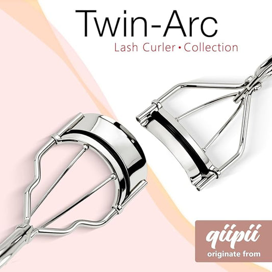 qiipii 2 Kinds of Eyelash Curlers with Different Curvature Suitable for Various Eyes Shapes, Silver Comfort Grip,10 Silicone Replacement Refills Pads for Perfect Framed Lashes - Gentle & Safe Use