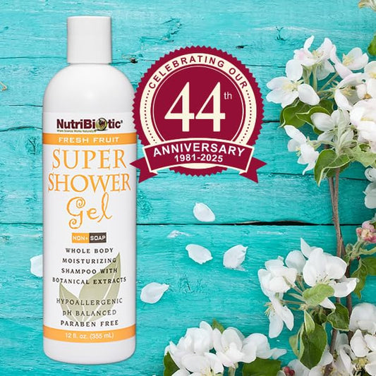 NutriBiotic – Fresh Fruit Super Shower Gel, 12 Oz Twin Pack | Whole Body Moisturizing Shampoo with GSE & Botanical Extracts | pH Balanced & Free of Gluten, Parabens, Sulfates, Dyes & Colorings