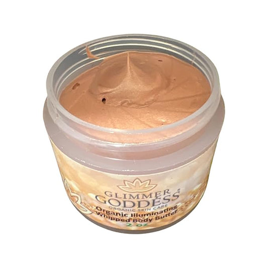 Glimmer Goddess Shimmer Body Butter with Organic Whipped Shea Butter for Hydration, Moisturizing & Silky Natural Glow - Bronze Subtle, 2 oz