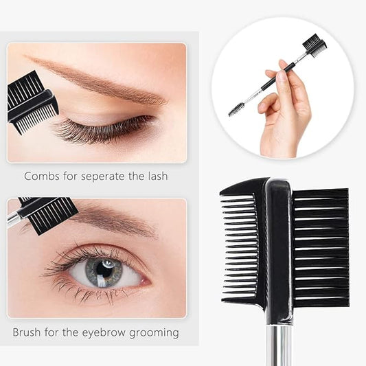 2PCS Professional Double-Ended Eyebrow and Eyelash Brush Set - Angled Eye Brow Brush, Spoolie, and 3 Head Eyelash Comb - Makeup Grooming Tool for Shaping Brows and Lashes