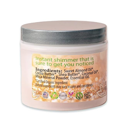 Glimmer Goddess Shimmer Body Butter with Organic Whipped Shea Butter for Hydration, Moisturizing & Silky Natural Glow - Rose Gold Super, 4 oz