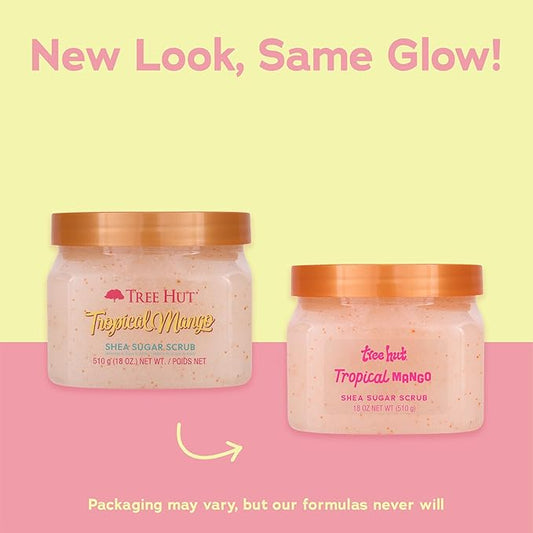 Tree Hut Shea Sugar Scrub Tropical Mango, 18oz, Ultra Hydrating and Exfoliating Scrub for Nourishing Essential Body Care