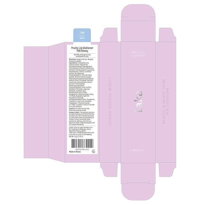 Laka Fruity Lip Glotioner, 10ml/0.33 fl.oz, Lip Gloss with High Shine Vivid Colors, Jelly tip for Hygienic & Easy Application, Plumping Conditioner, Vegan, K-Beauty (#700 Glowy)