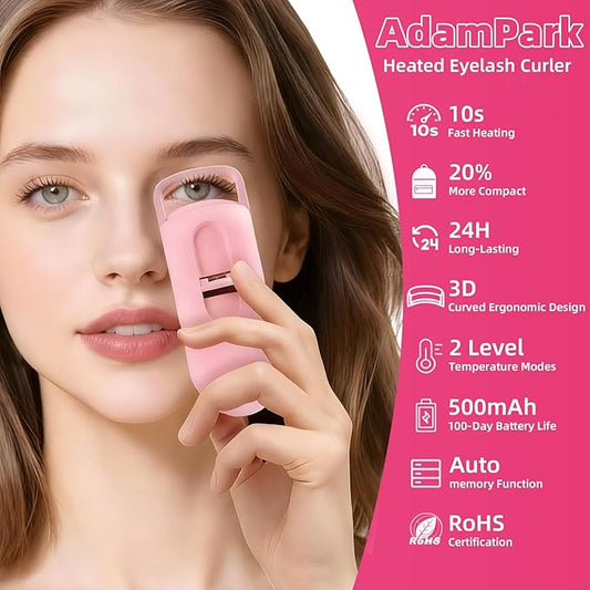 Heated Eyelash Curler,Portable Electric Heated Lash Curler Type-C Rechargeable Travel Eyelash Curlers with Heat Sensitive Silicone Pad,2-Level Adjustable Temp and Long-Lasting Natural Curves (Pink)