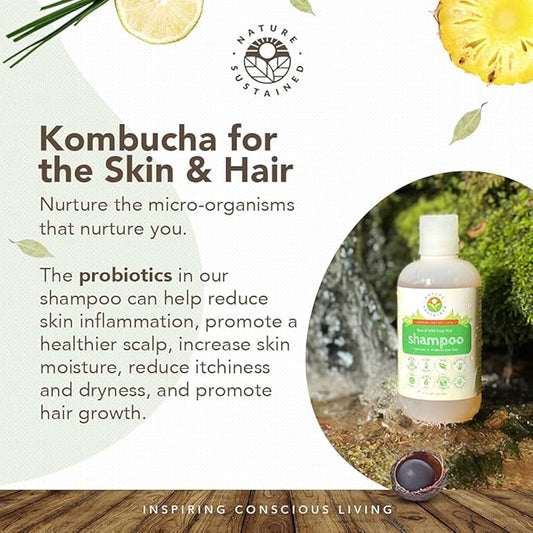 Nature Sustained Organic Shampoo - Raw & Wildcrafted with Probiotics, Hypoallergenic Natural & Sulfate Free Shampoo for Sensitive Scalp, Dry Hair, Dandruff, Eczema & Psoriasis, 9oz, Lemongrass