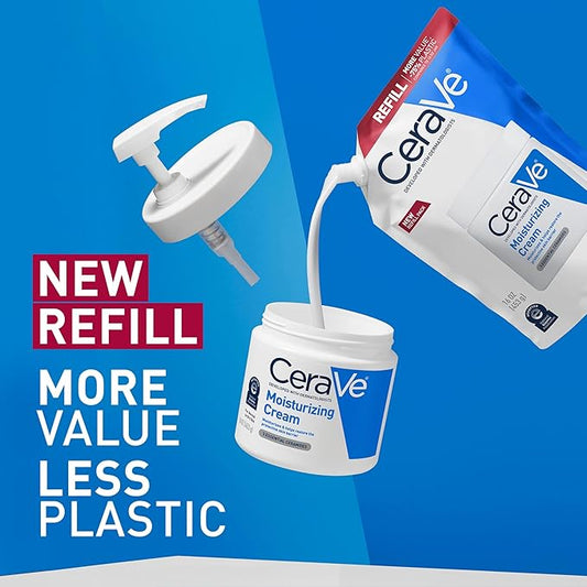 CeraVe Moisturizing Cream, Body and Face Moisturizer for Dry Skin, Body Cream with Hyaluronic Acid and Ceramides, Daily Moisturizer, Oil-Free, Fragrance Free, Non-Comedogenic, 16 Ounce Refill