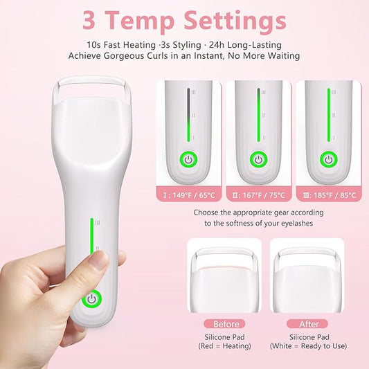 KOKABI Heated Eyelash Curler for Women, Mini Electric Lash Curler with 10S Heat 3S Style 24H Lift for Long, 3 Adjustable Temp & USB-C Rechargeable, Ergonomic Design, Travel-Friendly Makeup Tool Gift