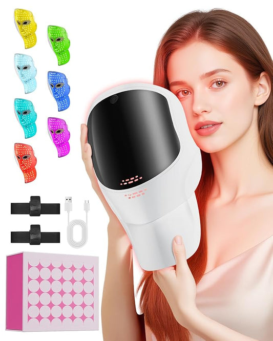 FOLOKE Red Light Therapy Mask for Face & Neck, LED Face Light Therapy,USB C Rechargeable,Infrared Mask for Home Working Travel Yoga