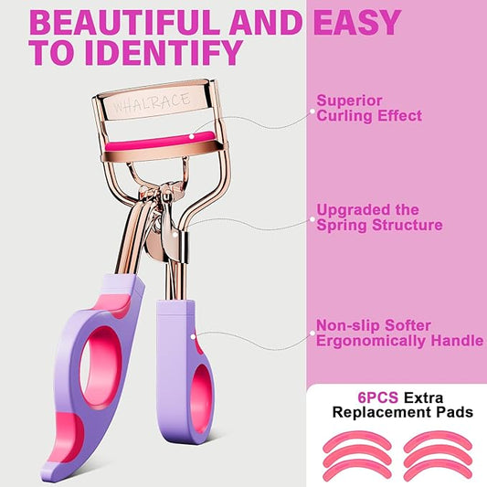 Eye Lash Curler with 6 Replacement Pads, Whalrace Eyelash Curlers Superior Curling Effect, Beautiful and Easy to Identify, Valentine's Day for Her, Teenagers, Beauty Enthusiasts -Rose Gold Purple Red