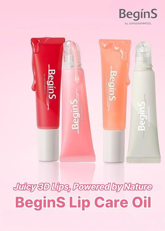 Lip Care Color Oil #Pink Soda 0.34 Fl Oz, Vegan Tinted Lip Oil with Jelly Massager for Dry Lips, Hydrating & Cooling Lip Treatment, Long-Lasting Glow & Volume, Korean Lip Oil, BeginS