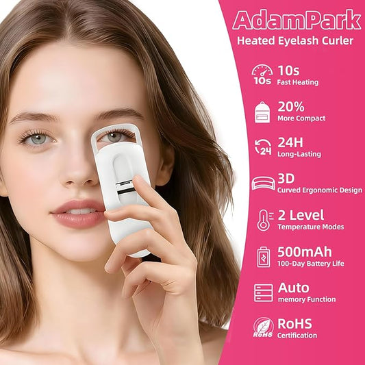 Heated Eyelash Curler,Portable Electric Heated Lash Curler Type-C Rechargeable Travel Eyelash Curlers with Heat Sensitive Silicone Pad,2-Level Adjustable Temp and Long-Lasting Natural Curves (White)