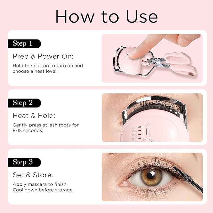 PopUp Heated Eyelash Curler Fast Heat Up in 5s - Curls - Safe Anti-Burn Lash Curler Elevate Your Beauty with Stunning Lashes(4D)