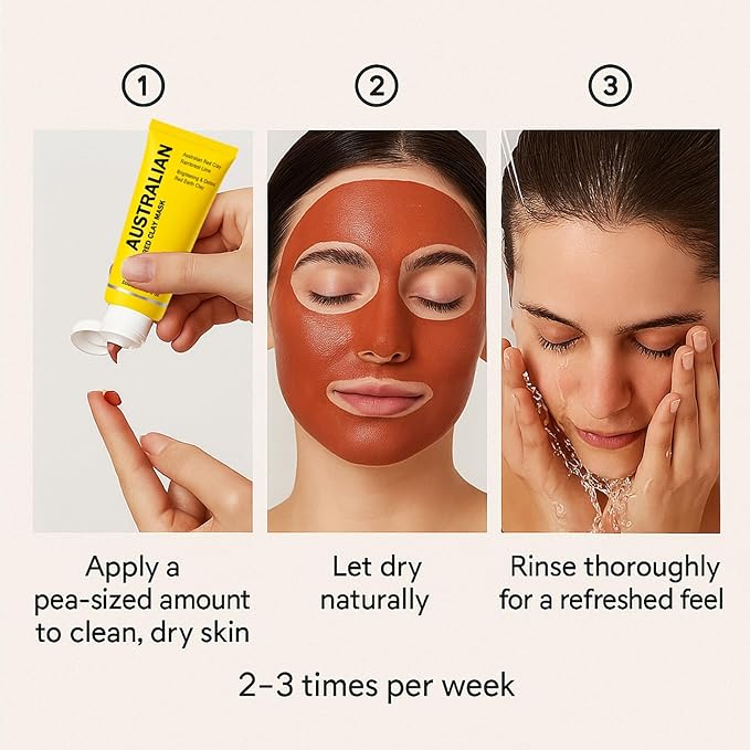 Australian Red Clay Face Mask, Mineral-Rich Detox Mud Mask with Kakadu Plum, Desert & Rainforest Lime Extracts, for Radiant-Looking, Smoother Skin, All Skin Types, 100 mL (1)