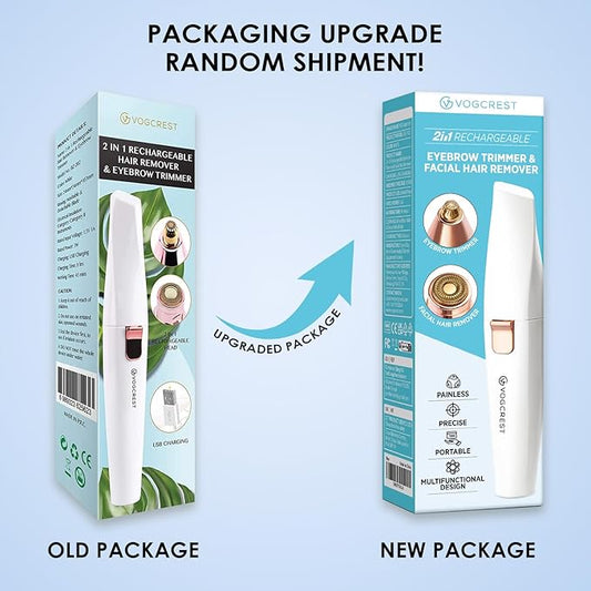 Rechargeable Eyebrow and Facial Hair Remover for Women - 2 in 1 Razor with Built-in LED Light for Painless Hair Removal