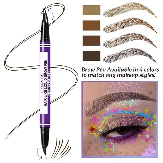 UCANBE Eyebrow Pen, Dual-Curved Eyebrow Pencils for Women, 2-in-1 Brow Pencil with 2-Fork-Tip & Precise Brush-Tip for Natural Hair-Like Brows, Waterproof Microblading Brow Pen Last 24Hrs(Black Brown)