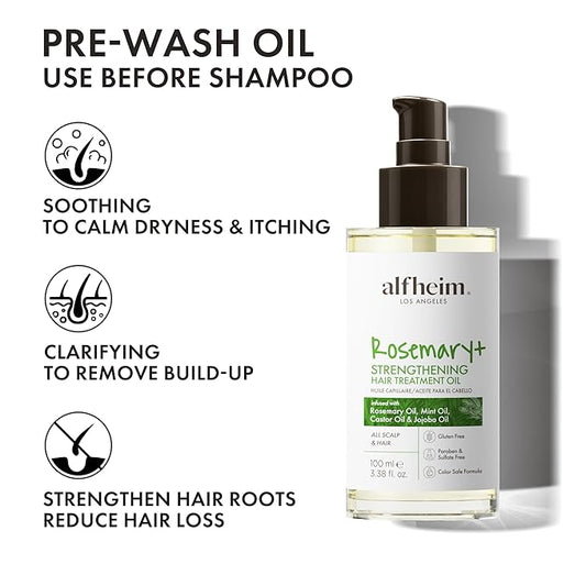 ALFHEIM Rosemary+ Pre-Wash Scalp Oil – Purifying Hair Oil – Hair Treatment and Scalp Clarifying Oil Made with Rosemary Extract – Lightweight Smoothing & Balancing Treatment – Silicone Free – 3.38 oz