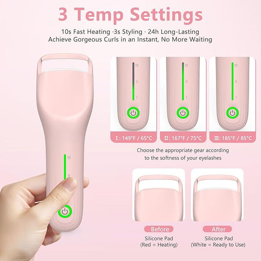 KOKABI Heated Eyelash Curler for Women, Mini Electric Lash Curler with 10S Heat 3S Style 24H Lift for Long, 3 Adjustable Temp & USB-C Rechargeable, Ergonomic Design, Travel-Friendly Makeup Tool Gift