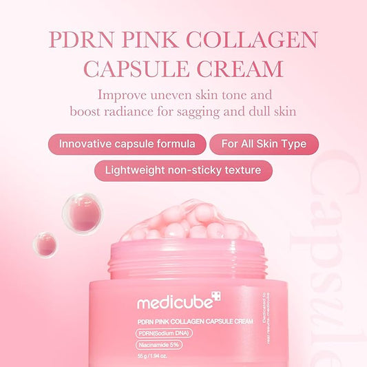 medicube Capsule Cream with Salmon DNA PDRN Pink Collagen | Lightweight Moisturizing Cream with PDRN, Niacinamide for Uneven Skin Tone and Texture, Glow hydration | Korean Skincare, 1.94 oz