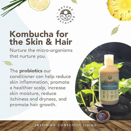 Nature Sustained Organic Fragrance Free Conditioner - Gentle Unscented Natural Sensitive Skin Conditioner - Raw Wildcrafted Probiotic Hypoallergenic Hydrating Conditioning Wash for All Hair - 9 Oz