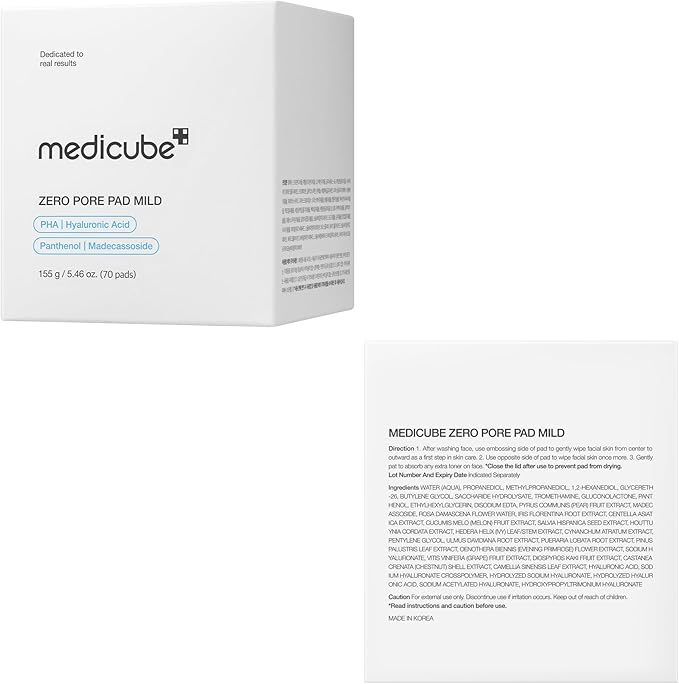 medicube Toner Pads Zero Pore Pad Mild 2.0 | Gentle Calming Toner Pad for Exfoliation, Minimizing Pores & Blackhead Removal with PHA | Ideal for All Skin Types | Korean Skin Care, 70 Pads (1 Pack)