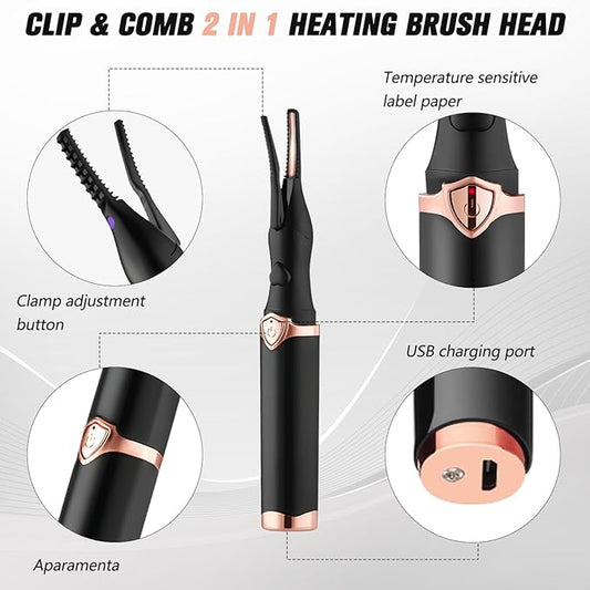 Daioai Heated Eyelash Curler, Portable, Mini Electric, Rechargeable, Quick Curling, Long-Lasting, Black