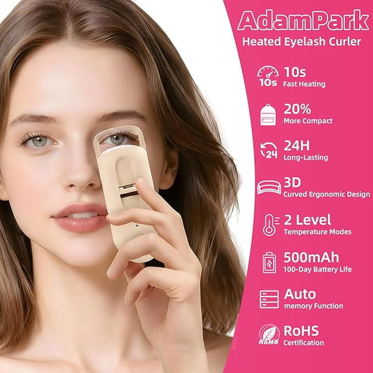 Heated Eyelash Curler,Portable Electric Heated Lash Curler Type-C Rechargeable Travel Eyelash Curlers with Heat Sensitive Silicone Pad,2-Level Adjustable Temp and Long-Lasting Natural Curves (Beige)