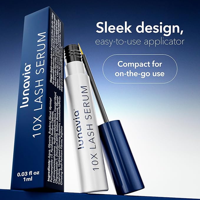 Lunavia 10X Lash Serum - Eyelash Serum with Peptide & Botanical Lash Conditioner for Healthier, Stronger-Looking Lashes - Nourishing Lash Serum with Ginseng Extract for Daily Lash Care