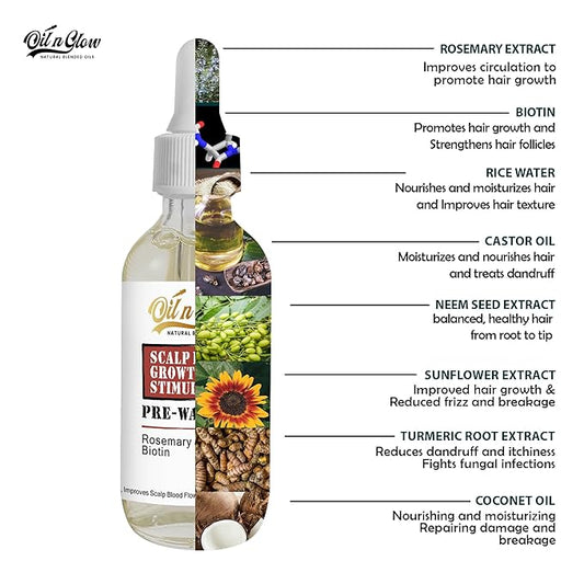 Pre Wash Hair Oil – USDA Certified Organic Scalp Oil Hair Growth Treatment with Rosemary & Biotin, Pre-Shampoo Serum for Thinning Hair & Hair Loss – 2 Fl Oz