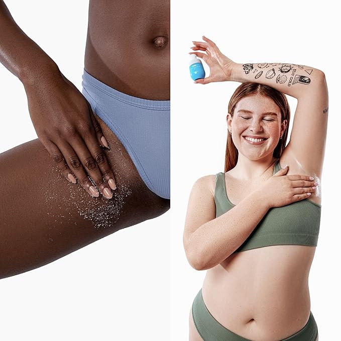 Bushbalm Ingrown Hair and Razor Bumps Minimizer 3-Step Routine - Includes Nude Ingrown Hair Oil (30 ml), Sweet Escape Exfoliating Scrub (236 ml) and Nordic Dry Brush