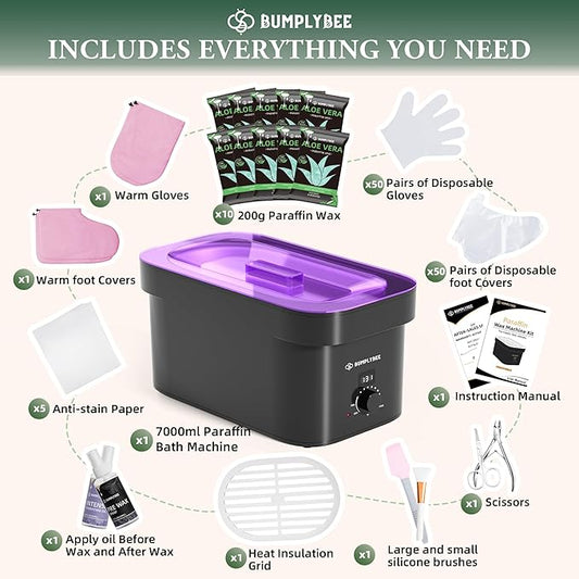7000ml Paraffin Wax Machine for Hand and Feet-Black Hand Wax Paraffin Machine for Hands with 10pcs Aloe Vera Paraffin Bath Refills,Foot Care Kit,Moisturizing and Exfoliating