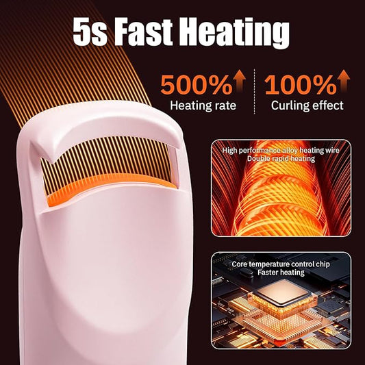 Upgrade Heated Eyelash Curler, Electric Eyelash Curler with 5s Fast Heating, Type-C Rechargeable, Portable Lash Curler, Long-Lasting Lash Lift, Natural Style, Heat-Sensitive Pad (Pink)