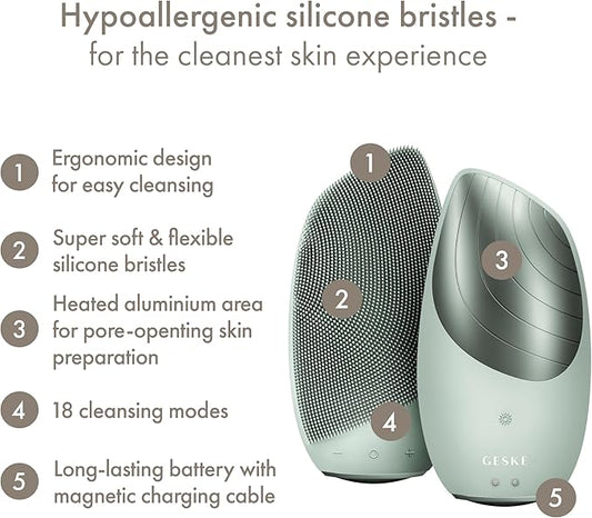 GESKE SmartAppGuided Sonic Thermo Facial Brush | 6 in 1 | Skin Cleansing | Cleansing Brush with Thermal Function | Electric Facial Massager