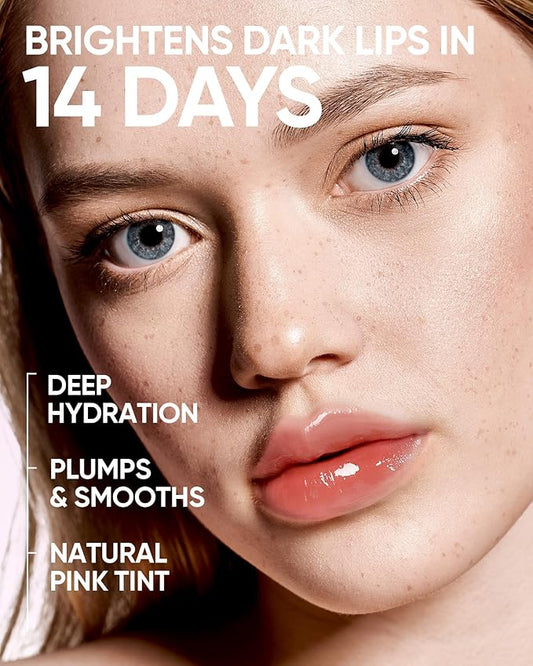 Peptide Brightening Lip Serum, Hydrating & Plumping Tinted Lip Gloss, Moisturizing Lip Balm with Polypeptides & Squalane for Glossy Sheer, Smooth Lips (01 Baby Pink)