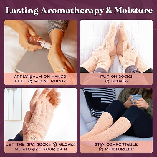 Purple Canyon Moisturizing Socks & Gloves and Heel Balm Foot Care Kit | Peach Socks and Gloves Infused with Aloe Vera and Vitamin E | Cracked Heel Treatment for Self Care