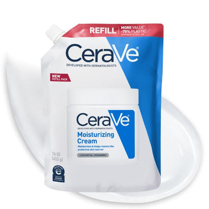 CeraVe Moisturizing Cream, Body and Face Moisturizer for Dry Skin, Body Cream with Hyaluronic Acid and Ceramides, Daily Moisturizer, Oil-Free, Fragrance Free, Non-Comedogenic, 16 Ounce Refill