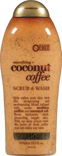 OGX Smoothing + Coconut Coffee Exfoliating Body Scrub with Arabica Coffee & Coconut Oil, Moisturizing Body Wash for Dry Skin, Paraben-Free with Sulfate-Free Surfactants, 19.5 Fl Oz (Pack of 3)