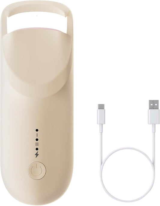 Heated Eyelash Curler,Portable Electric Heated Lash Curler Type-C Rechargeable Travel Eyelash Curlers with Heat Sensitive Silicone Pad,2-Level Adjustable Temp and Long-Lasting Natural Curves (Beige)