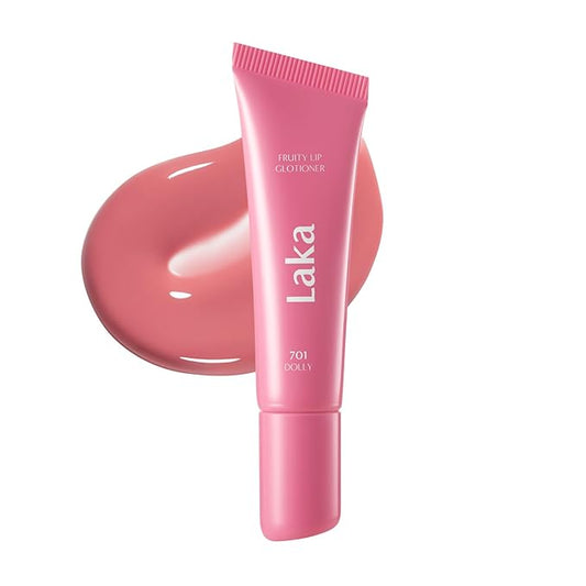 Laka Fruity Lip Glotioner, 10ml/0.33 fl.oz, Lip Gloss with High Shine Vivid Colors, Jelly tip for Hygienic & Easy Application, Plumping Conditioner, Vegan, K-Beauty (#701 Dolly)