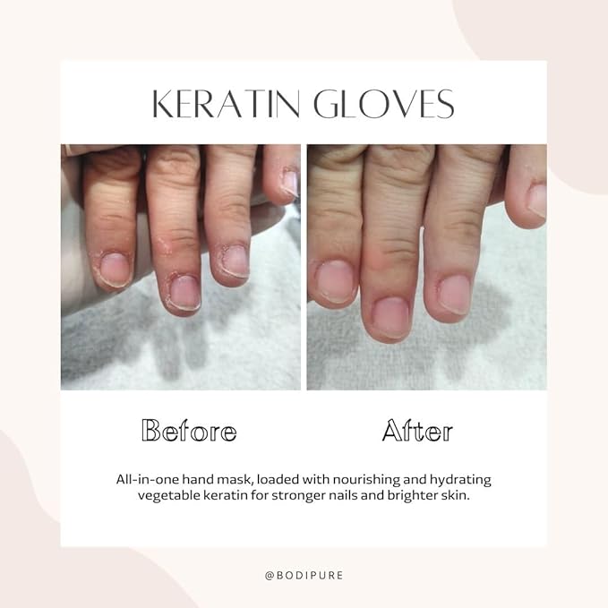 Bodipure Premium Hand Mask Keratin Gloves, Moisturizing Gloves for Dry Hands & Nail-Strengthening & Cuticle Softening, Spa Experience at Home, No Harm Chemical & For All Skin Types 1 Pair