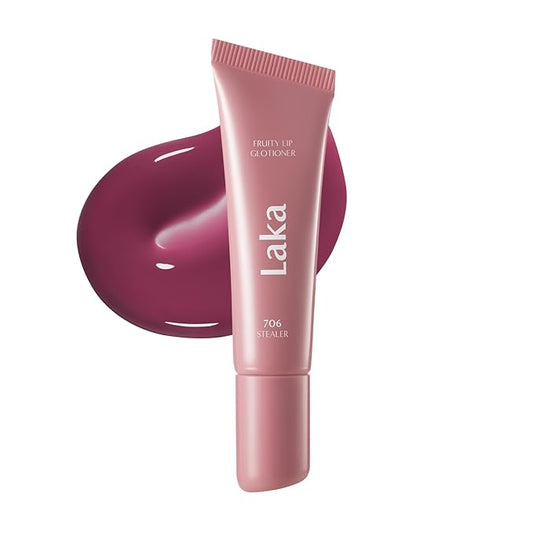 Laka Fruity Lip Glotioner, 10ml/0.33 fl.oz, Lip Gloss with High Shine Vivid Colors, Jelly tip for Hygienic & Easy Application, Plumping Conditioner, Vegan, K-Beauty (#706 Stealer)