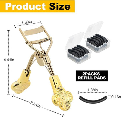 Eyelash Curler with Comb for Hooded Eyes,Euramerican,Asian, Jpanese C-curl, 2 Packs Eyelash Curler Refill Pads Compatible with Shiseido,Tweezerman,Shu uemura,Kevyn Aucoin,e.l.f