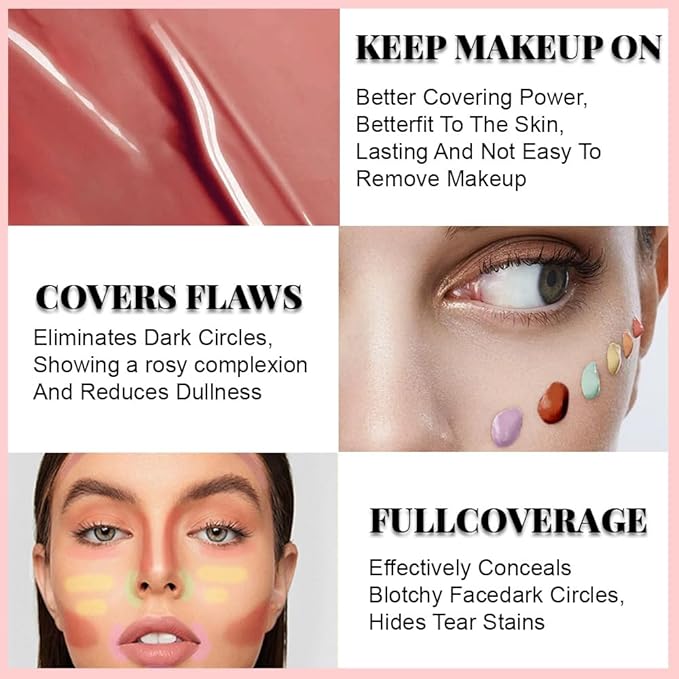 Under Eye Concealer for Women, 24 Hour Pink Full Coverage Brightening Concealer for Dark Circles Fine Lines Redness & Discoloration, Waterproof Foundation Color Corrector, 06
